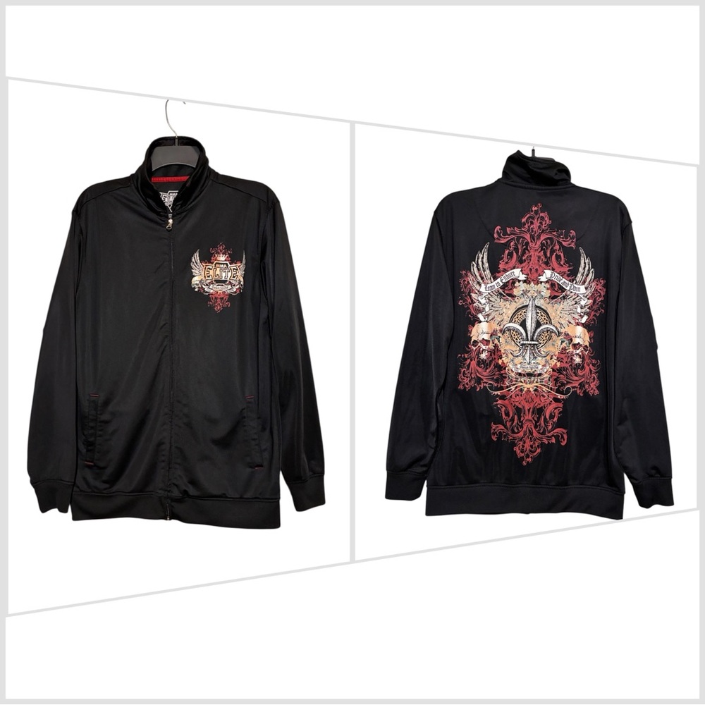 MMA Elite Black Track Jacket Double side S Skulls Graphics Pride and Pain Endure - Picture 1 of 4